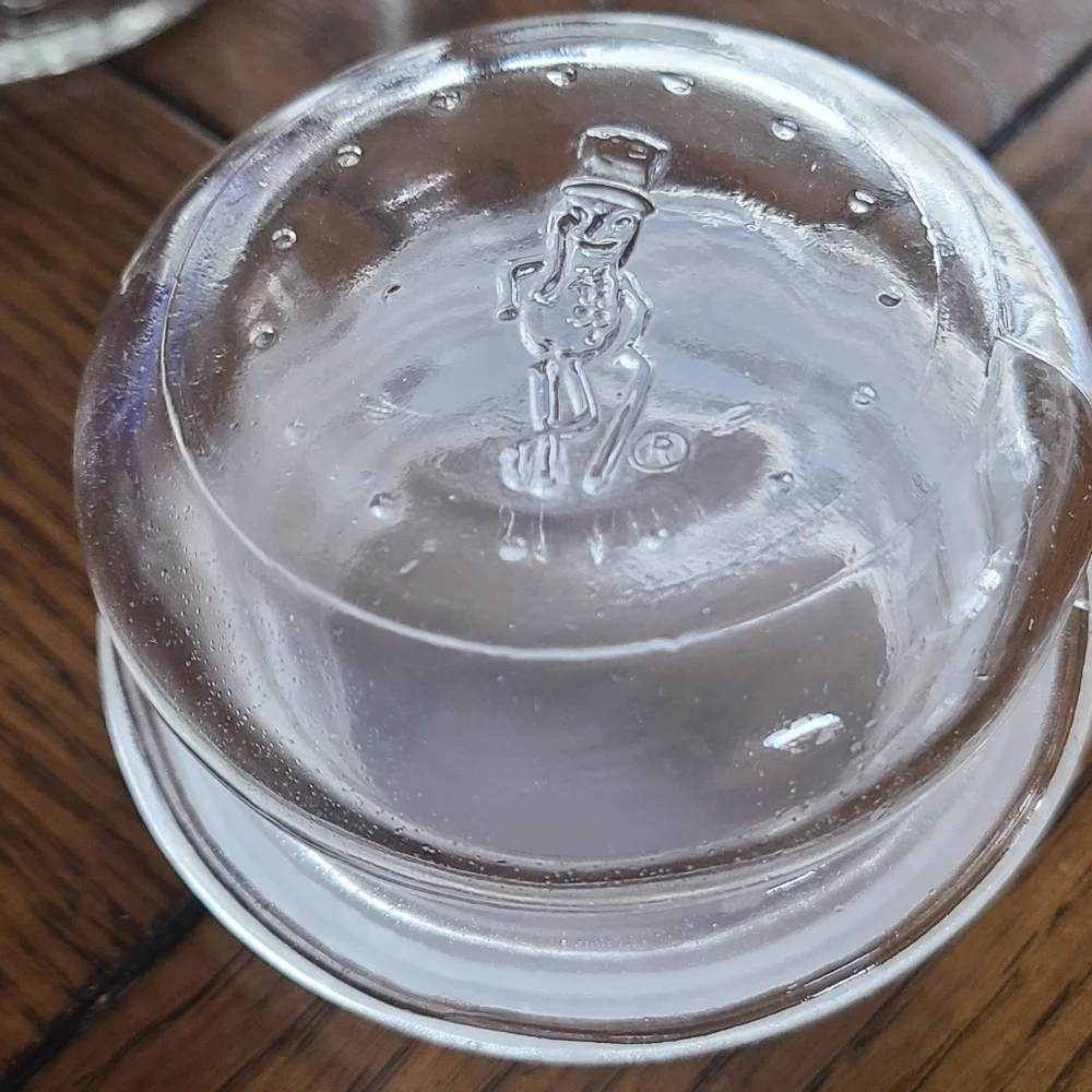 Vintage Mr. Peanut clear wheat storage jar 1982